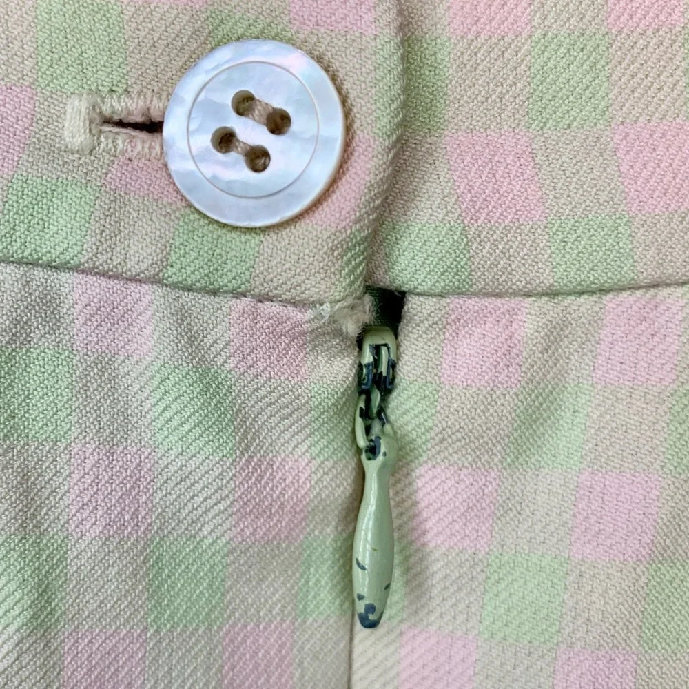 Burberry Pink & Green Gingham Check Pencil Midi Skirt Vintage Designer Size 6P